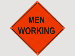 men working sign